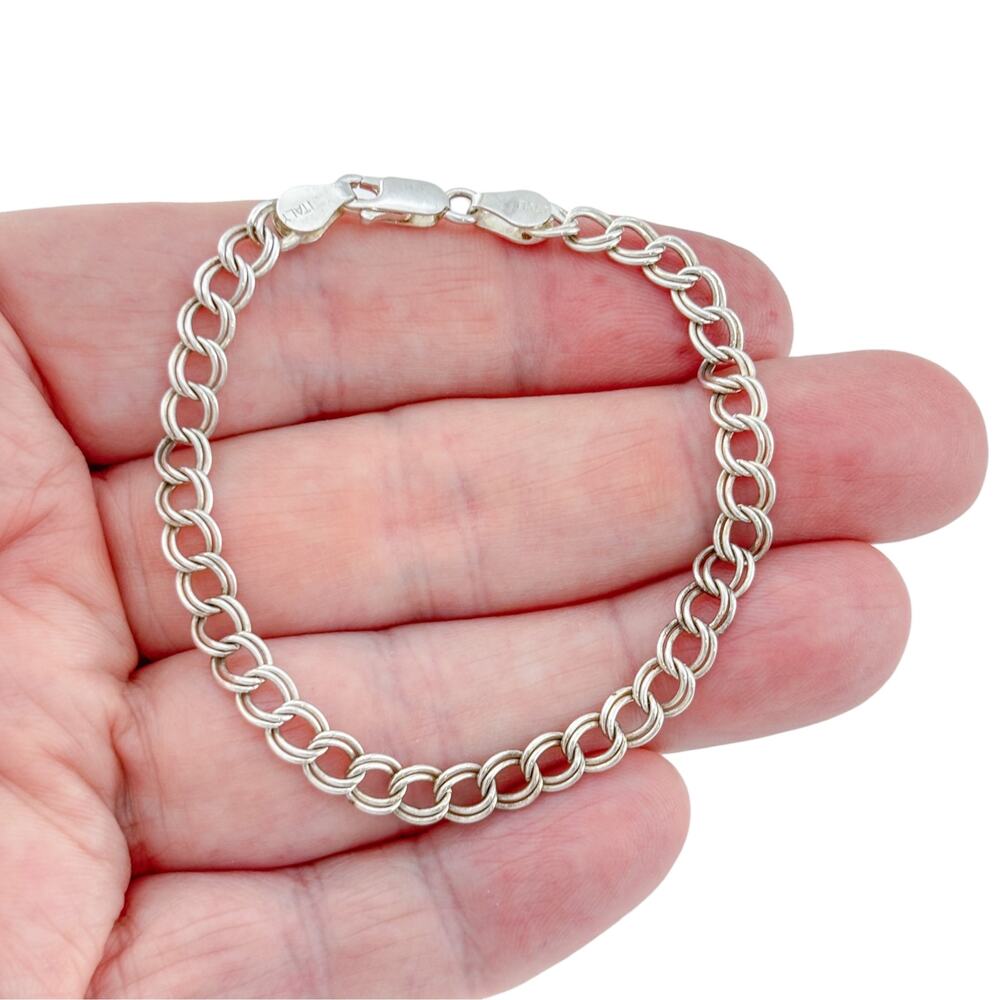 Vintage Italian Sterling Silver 925 Double Curb Chain Bracelet 7"